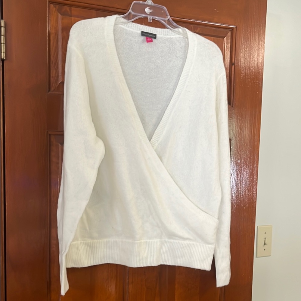 Vince Camuto White V-Neck Wrap Sweater